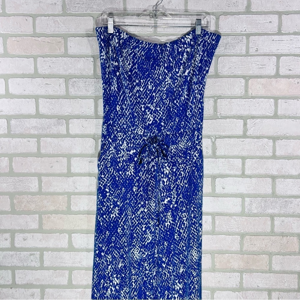 Diane Von Furstenberg Ani Blue and White Print Strapless Jumpsuit Size S - Picture 5 of 14